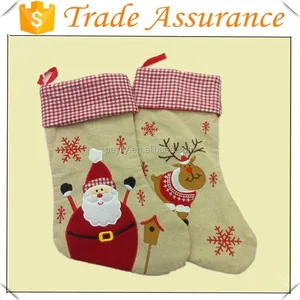 popular cotton santa claus&reindeer gift bag christmas stocking