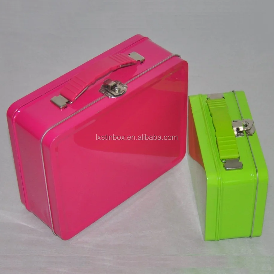 wholesale custom metal tin lunch box plain with lock and handle, View