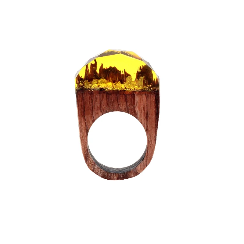 Motivación personalizado secret bosque madera resina miniatura mundos dentro del anillo para las mujeres hermosa joyería del dedo