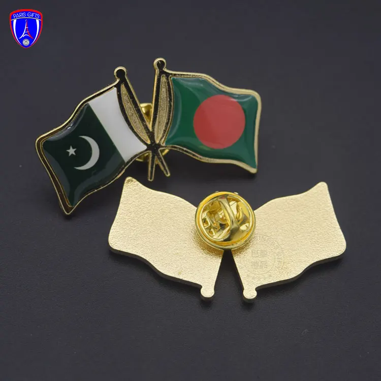 Custom Bahasa Jerman Bangladesh dan Pakistan Bendera Logam Enamel Massal Nasional Negara Bendera Cross Kerah Pin
