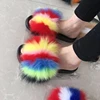 Summer ladies fox fur Slippers Fluffy real Fur Slides Flat Home Flip Flops fashion Multiple Color Sexy women Party Shoes