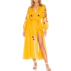 Hot Sale Embroidery Long Sleeve Kaftan Bohemian Maxi Dress