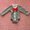 2016 hot sale baby 100% cotton dark grey stripe with bow romper baby boy romper
