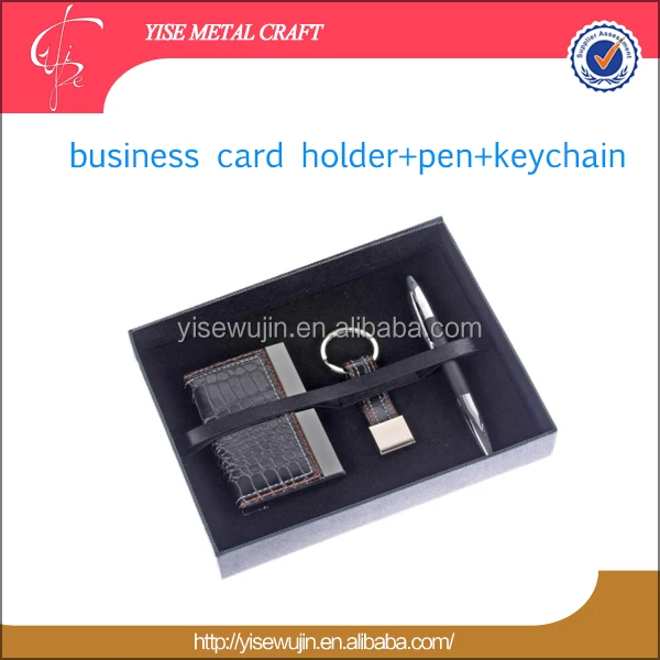 3pcs gift sets pen gift set pu leather name card holder key