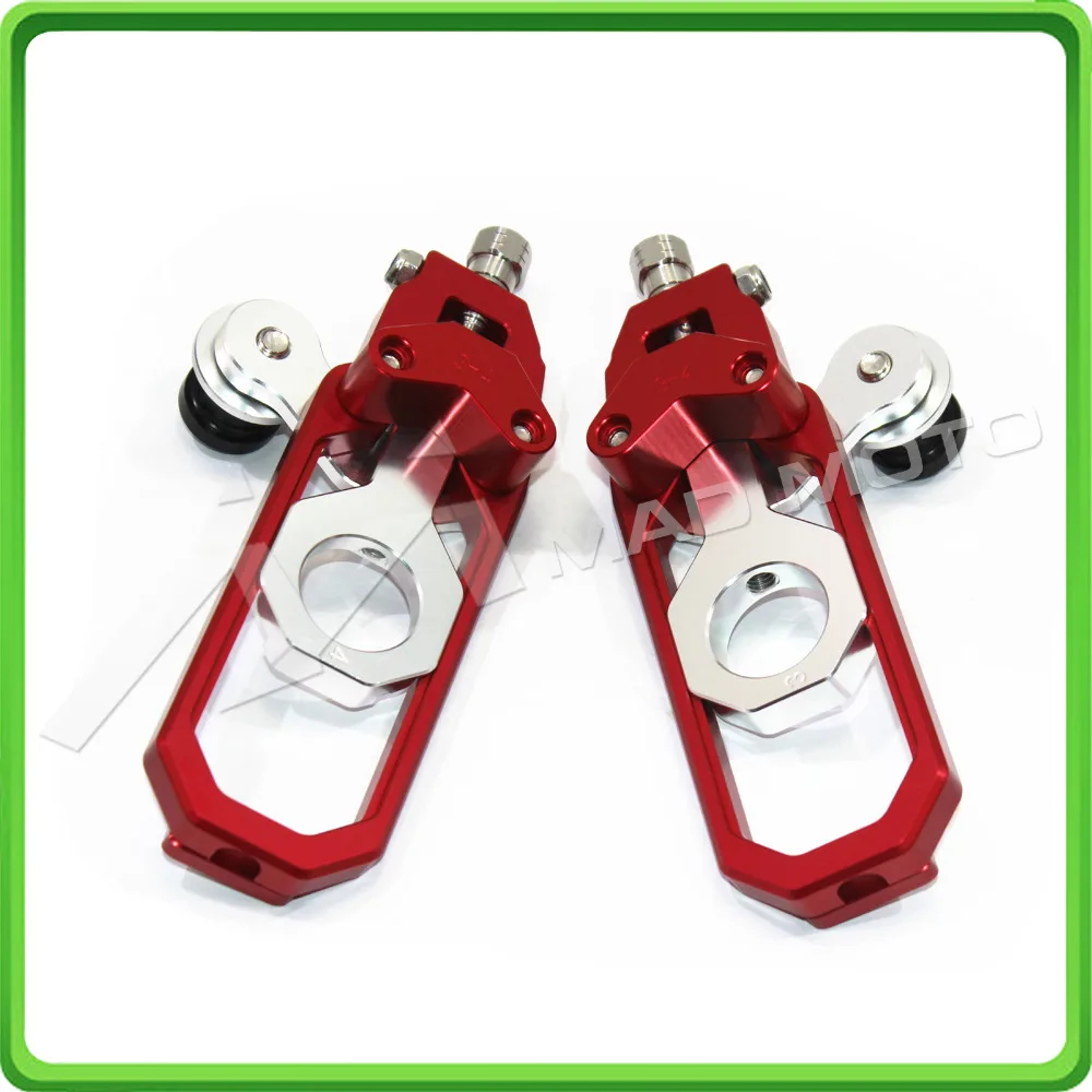 Motorcycle Chain Tensioner Adjuster with paddock bobbins kit for Suzuki GSXR600 GSX-R750 2006 2007 2008 2009 2010 Red&Silver (4)