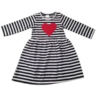 Black And White Stripe Red Heart Printed Long Sleeves Toddler Girl Dresses Rotate High Waist Baby Dresses