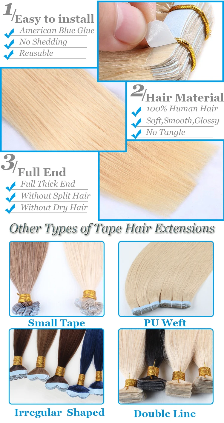 Full Cuticle Double Drawn Unprocessed 100% Peruivan Tape In Human Hair Extensions 