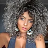 Africa Popular High Quality Middle Length Grey Ombre Afro Kinky Curly Puff Heat Resistant Synthetic Wig Hair For Black Women