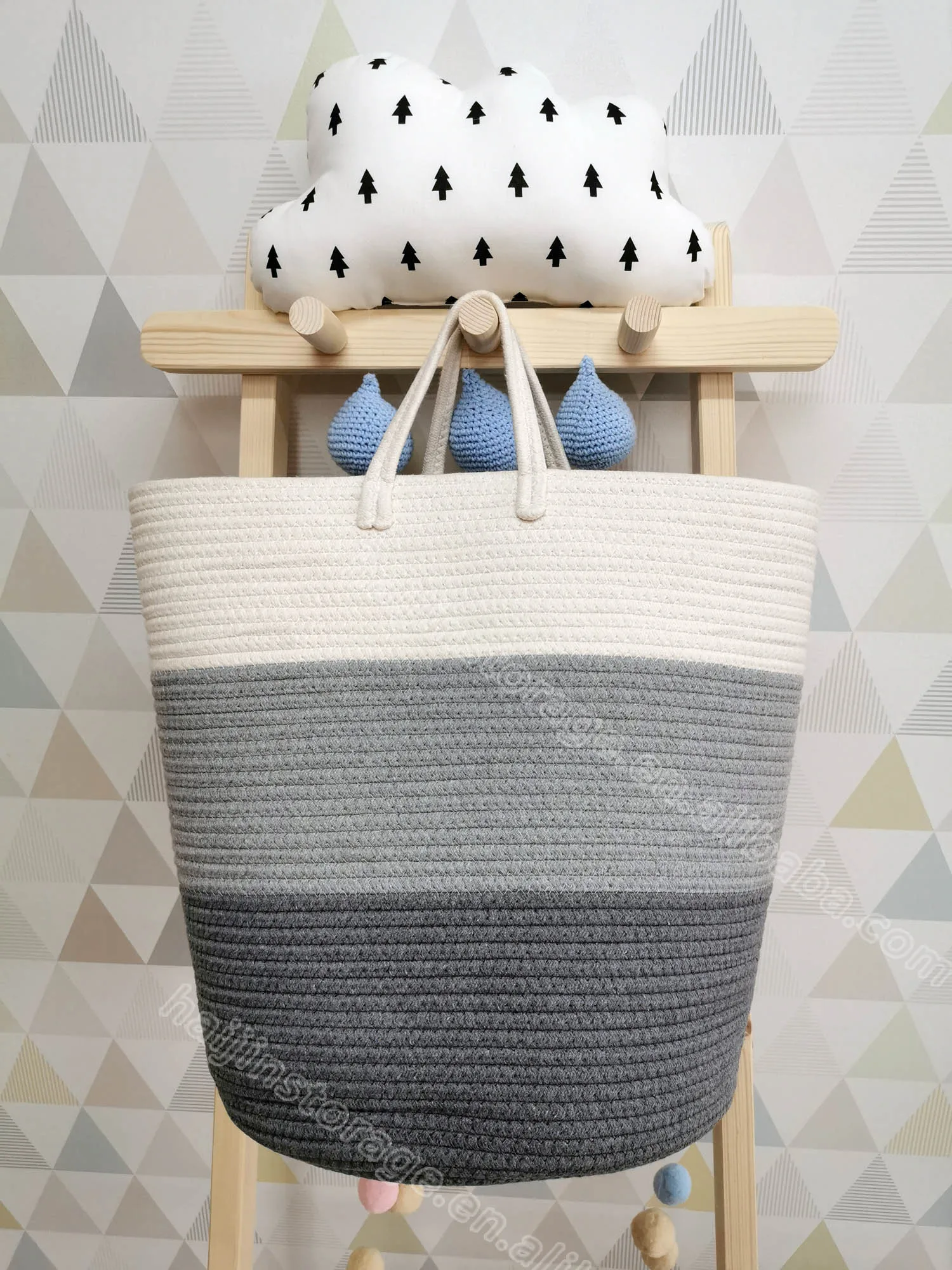 3 color personalized round cotton rope laundry storage basket