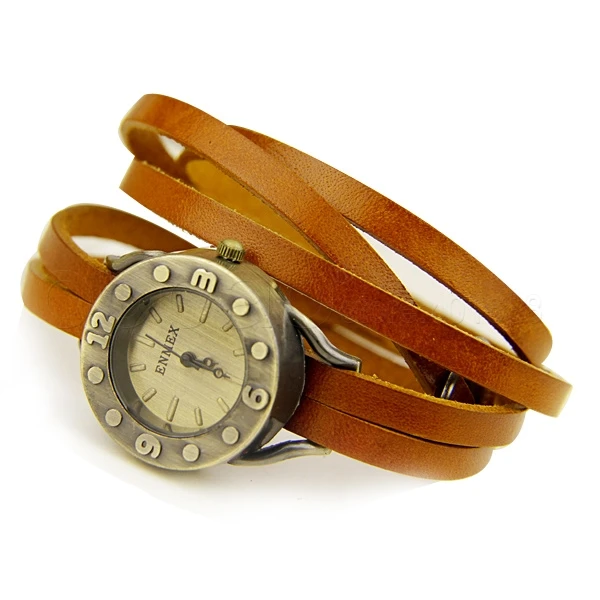 Gentle five laps wound slim leather strap female watch Three-dimensional rivet retro- Free Shipping!