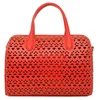 Alibaba new fancy red PU handbag hollow texture top quality lady bag