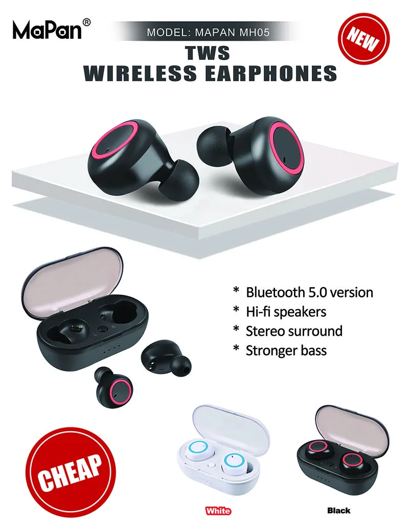 MaPan 2020 Amazon Hot Sell Sport Stereo Music Handsfree TWS True Wireless Bluetooth Earbuds Headphone Earphone