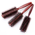 Wooden Rotating Round Barrel Anti-Static Hair Brush Mixed With Natural Boar bristle and Nylon Pin Spornette Styling Brush