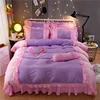Teenage Princess Pink Sheets Bedding Set Lace Ruffle Polyester Printed Ladies Bed Supplies