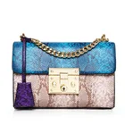 new Designer Synthetic Leather Snake Skin Square Shoulder Bag Clutch Bags For Ladies