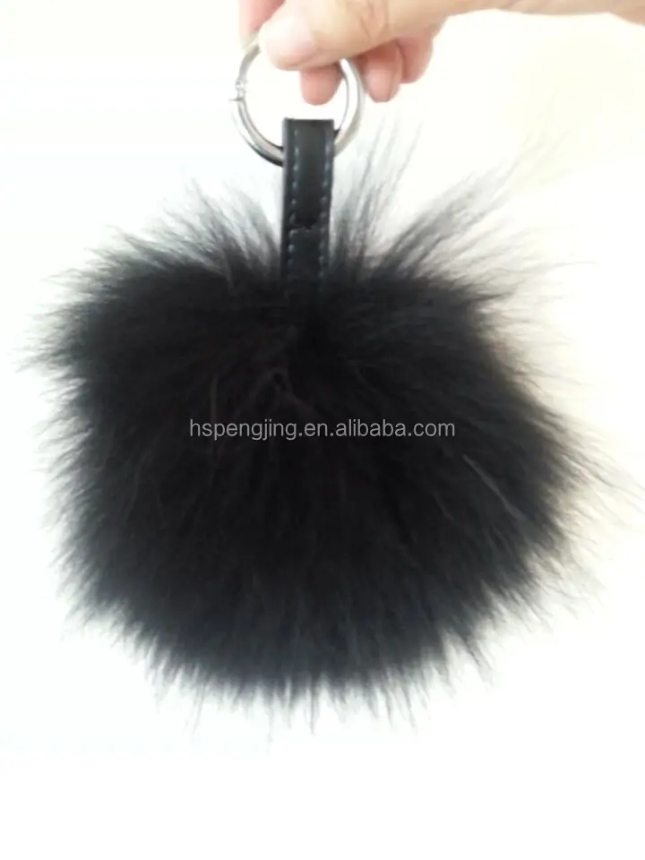 アライグマの毛皮ポンポンまみれ15cm鍵リング/装飾のためのバッグチャーム仕入れ・メーカー・工場