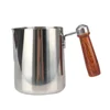 Stainless Steel Milk Jar-Milk Frothing Jug With Wooden Handle, 300ml/600ml-Coffee Percolator