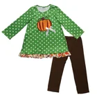 RTS 2019 New design Halloween theme baby girls boutique outfits pumpkin applique polka dot kids clothing sets