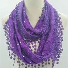 Fashion Feminine Long Lace sequin Infinity Scarf Loop,Neck Wrap Multi-Color with fringe