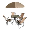 Outdoor Folding Patio Garden 6pcs table Dining 4 folding Chairs with Umbrella Set
