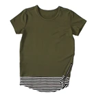 Wholesale baby boy common cotton t shirt side zipper stripe scoop kids summer short sleeve shirts