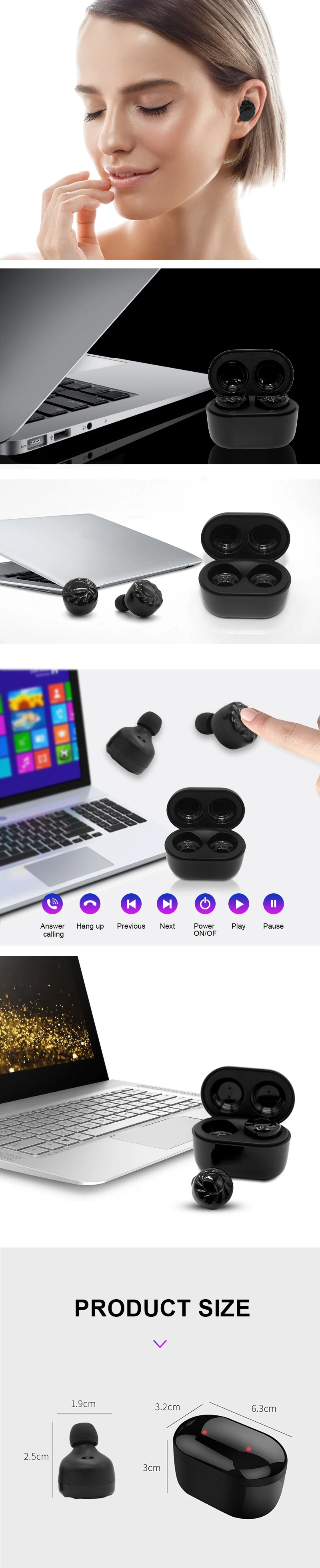 True wireless earbuds 5.0 headphones A6, IPX6 waterproof hd stereo wireless sports headphones - ANKUX.COM