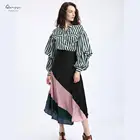 New Model Taffeta 100% Polyester Puff Sleeve Striped Pattern Printed Blouse Designs