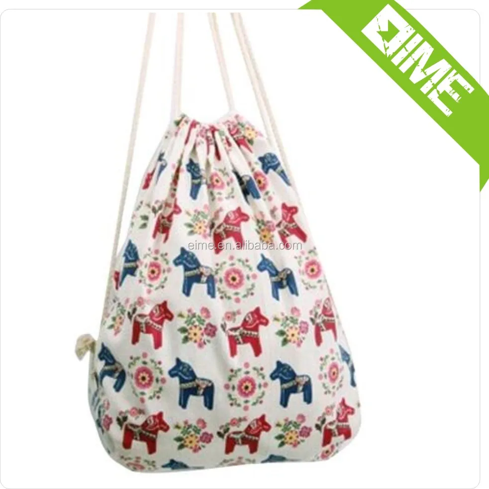 custom printed calico drawstring cotton bag