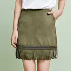 Summer new Korean version of the high waist A-Line Tassel skirt bag hip imitation suede women skirt