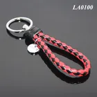 Promotional Souvenir Round Zinc Alloy Metal Tag Leather Keying Unique Shape Hand Braided Rope Leather Keychain Wholesale