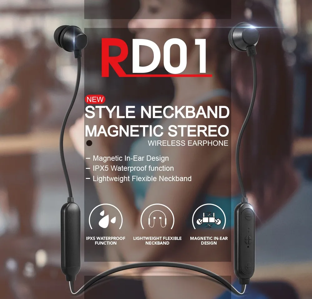 2018 Manufacturer RD01 neckband hands free headset for mobile phones, with built in MIC headphones - ANKUX.COM