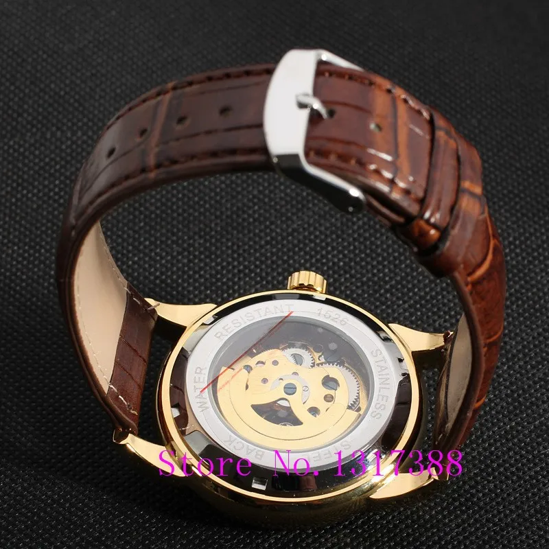 Vogue Leather Strap Watch Fashion Casual Men Skeleton Mechanical Watches Clock Male Relogio Masculino Wristwatches Erkek Saat