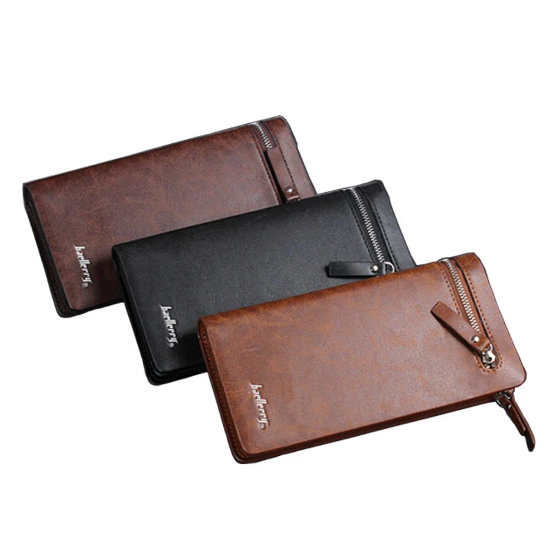 Baellerry Brand New Men Wallet Fashion Black Mens Long Wallet Leather Genuine Zipper Coin Purse Wallet Baelerry C08-16