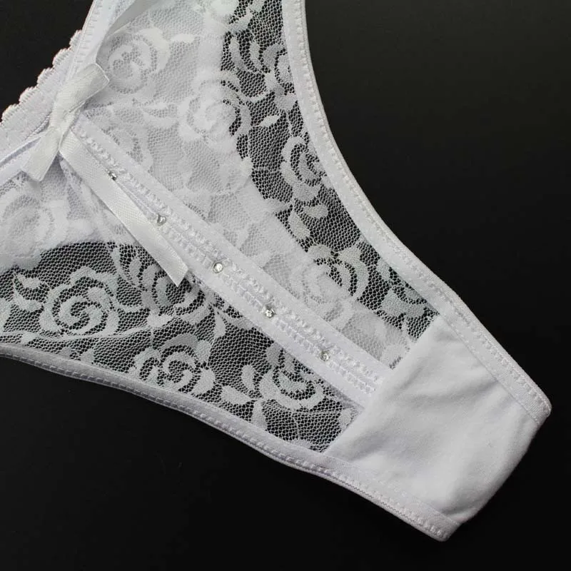 Stock 2016 bowknot transparent diamond Lace sey panties women underwear thongs bragas women panties sey underwear women briefs