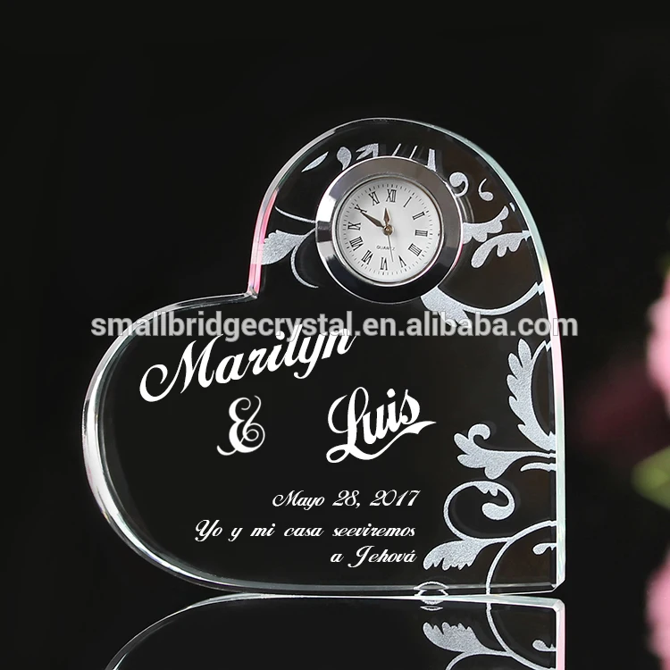 product 2d engraving  heart shape crystal wedding souvenirs clock-31