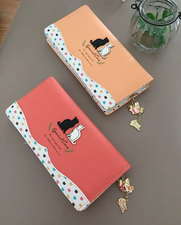 cat tail wave point two fold buckle bow pendant ladies purse wallet