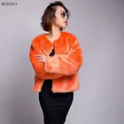 Women Short Fashion Color Round Neck Orange Fur Fox Fur Coat