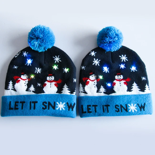 promotional christmas gift knitted winter led christmas hat with