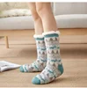 Women Knit Festive Winter Fleece Lining sheepskin slippers indoor slipper socks wholesale