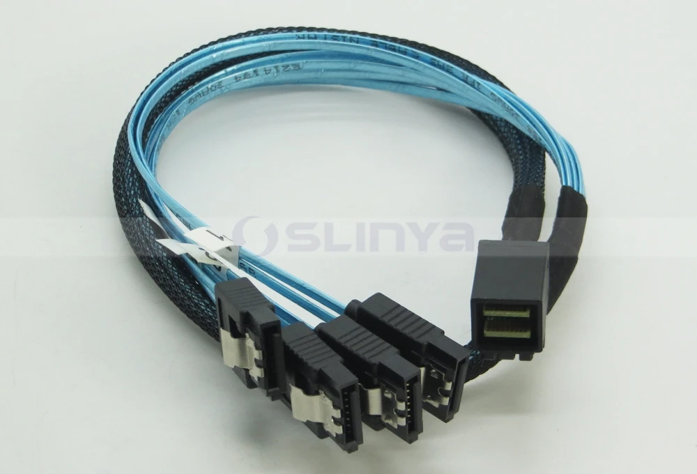 Blue Internal HD Mini SAS SFF 8643 Host to 4x SATA 7Pin Target Forward Fanout Cable for Hard Drive Controller