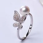 Shiny cz jewelry butterfly real pearl ring argollas plata 925