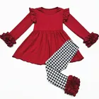 2019 new design factory whosale winter boutique toddler kids girl cheap cute ruffled children red Christmas clothing set