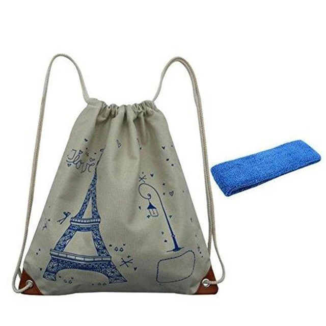 retro draw cord linen small cotton canvas drawstring bag