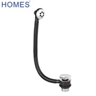 Brass bathtub drain with large click plug parts and plastic hose