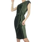 Wholesale Casual Pleated Belted Lady Midi Dress Long Women Clothing
