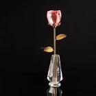 Newest Forever Pink Crystal Long Stem Rose Glass Flower Bud for Valentine's Day Gift with Nice Pink Gift Box Souvenir