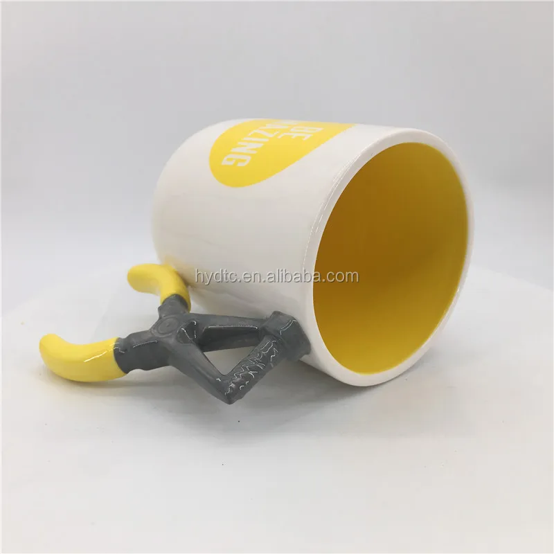 Creative handle wholesale advertising mug custom 3d thor hammer shaped handle ceramic tools mug