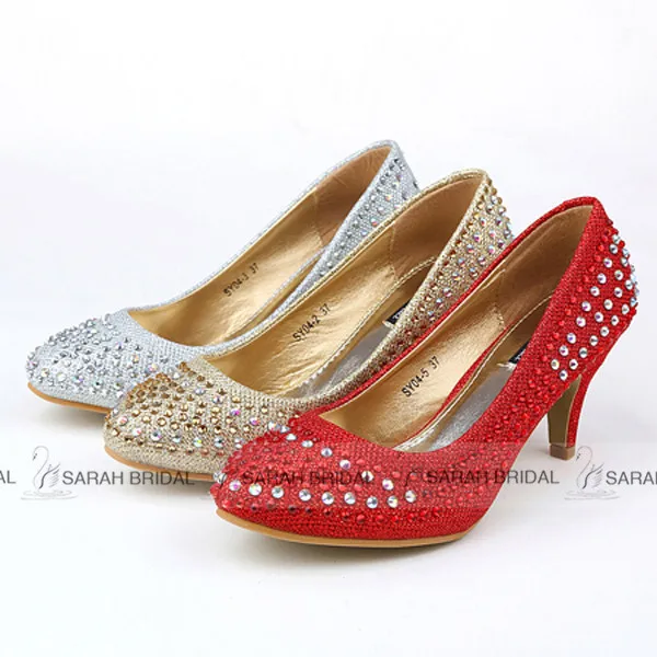 Fashionable Shining Paillette Red/Silver Wedding shoes Luxury Round Toe Women Pumps Bridal Shoes 2015 sapatos de salto alto SY04