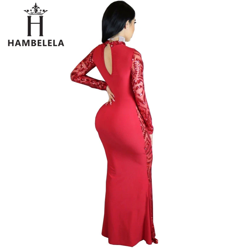 Euramerican Style Sequin Maxi Dress Vestidos Sexy Vintage Round Neck Long Sleeve Sheath Floor Length Bodycon Club Dress (2)