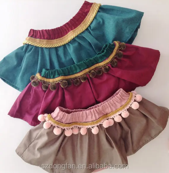 Boho Baby Clothing Skirt Bloomers Boho Diaper Nappy Cover Pom Pom Trim Skirt